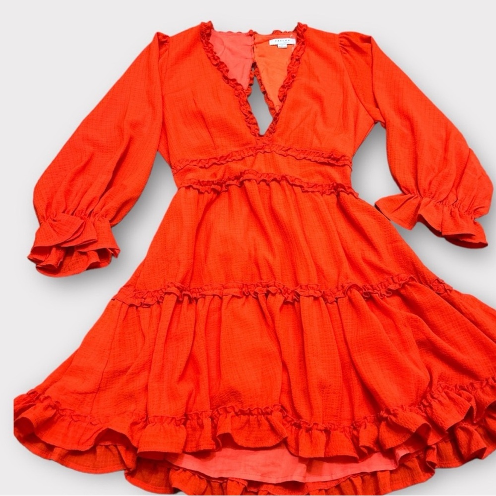 Favlux Women's Dress Orange Ruffled Tiered Mini Dress Size L Lined